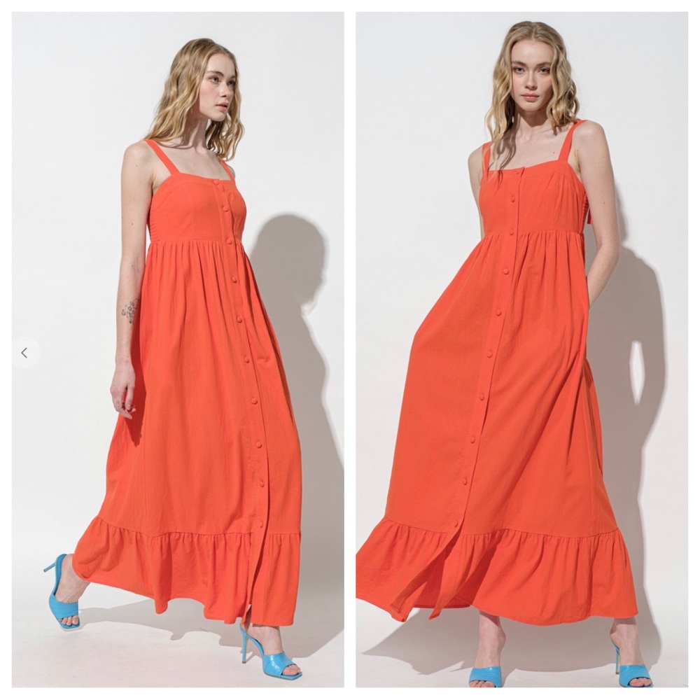 09 Boho Solid Linen Tiered Maxi Dress - Picture 1 of 3